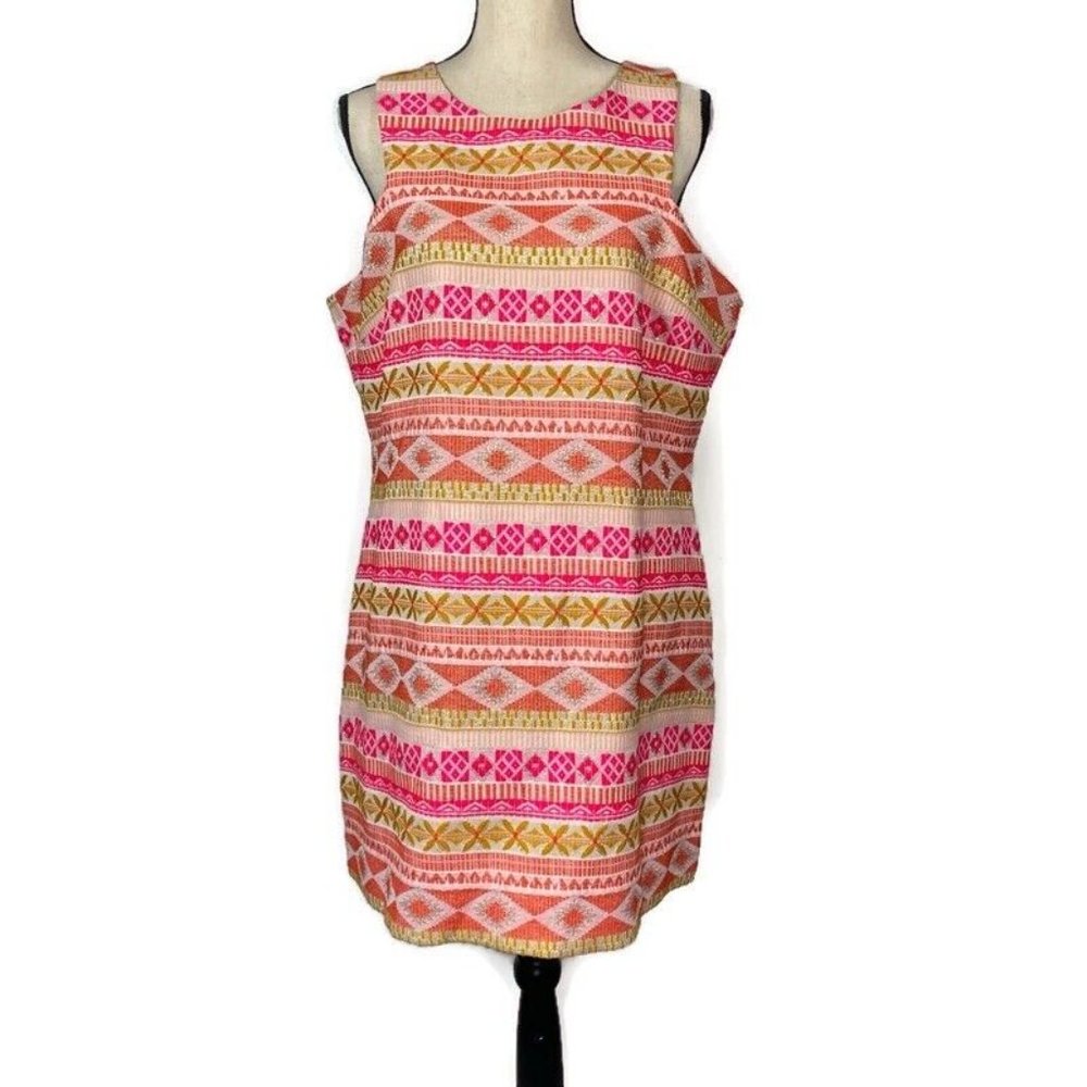 Britt Ryan Pink Gold Metallic Dress Womens Large Sleeveless Lined